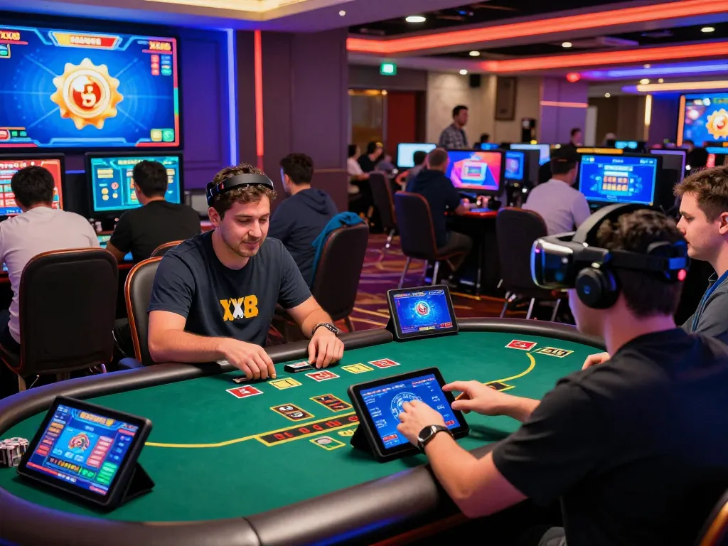 Engaging online gaming scene at XX88, showcasing players enjoying live dealer blackjack in a vibrant casino atmosphere.