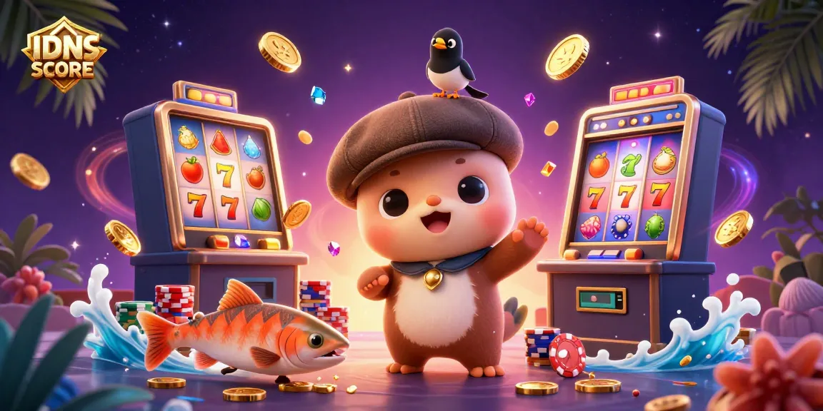 Experience slots at IDNSCORE with a lively scene featuring Nessie and festive casino elements.