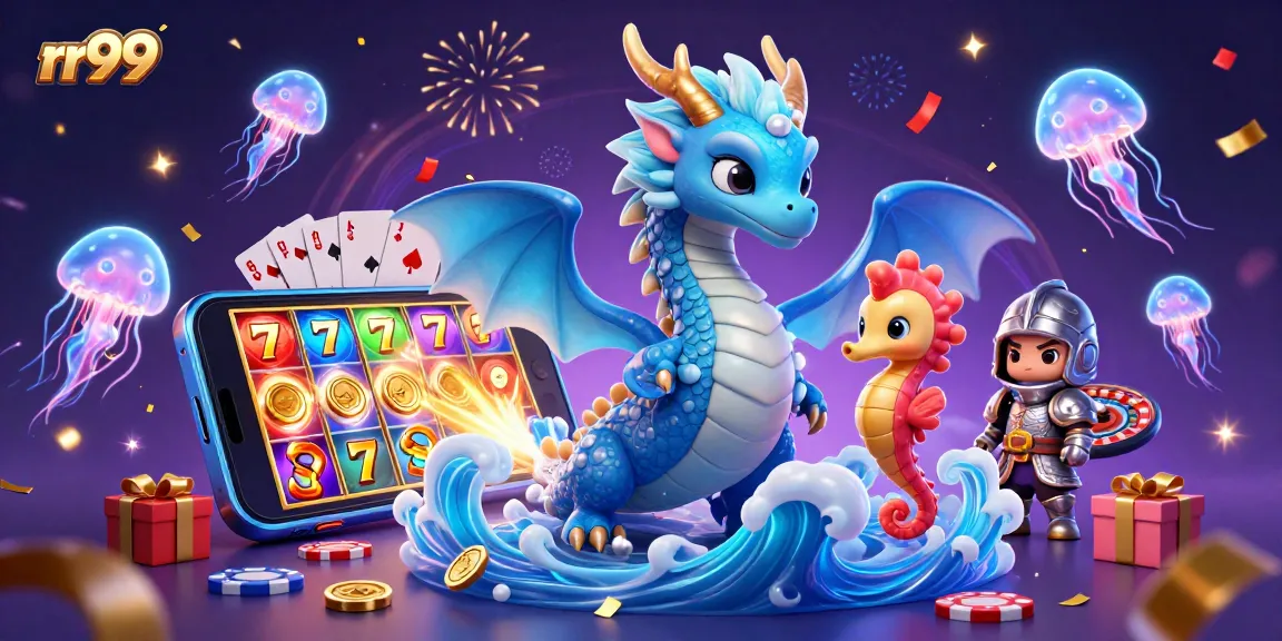 Spin and win with rr99 in this vibrant casino illustration featuring oceanic characters.