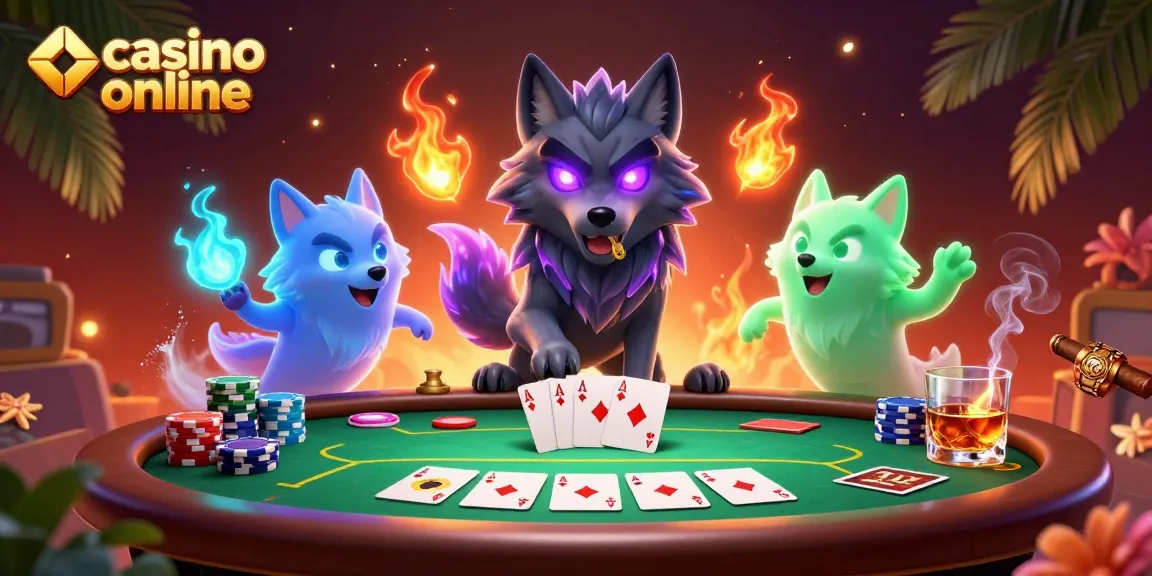 Jocuri captivante la casino online cu liderul lup shadow și colegii săi pe o masă de poker plină de energie.