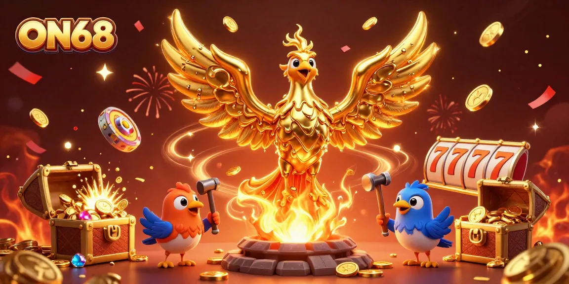 Experience thrilling gaming at ON68 with a phoenix and golden coins illustrating casino excitement.