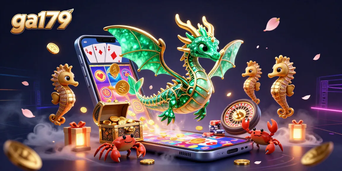Spin reels and win with ga179's online casino entertainment featuring a majestic sea dragon.