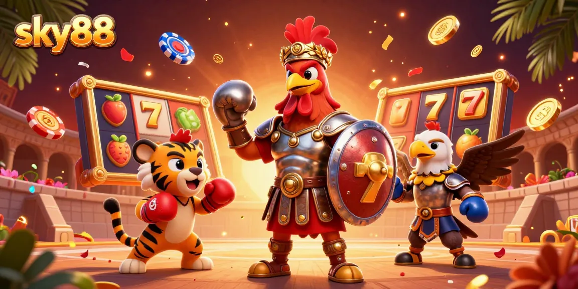 Engage in thrilling gameplay at sky88 with slot reels and dynamic gaming characters.
