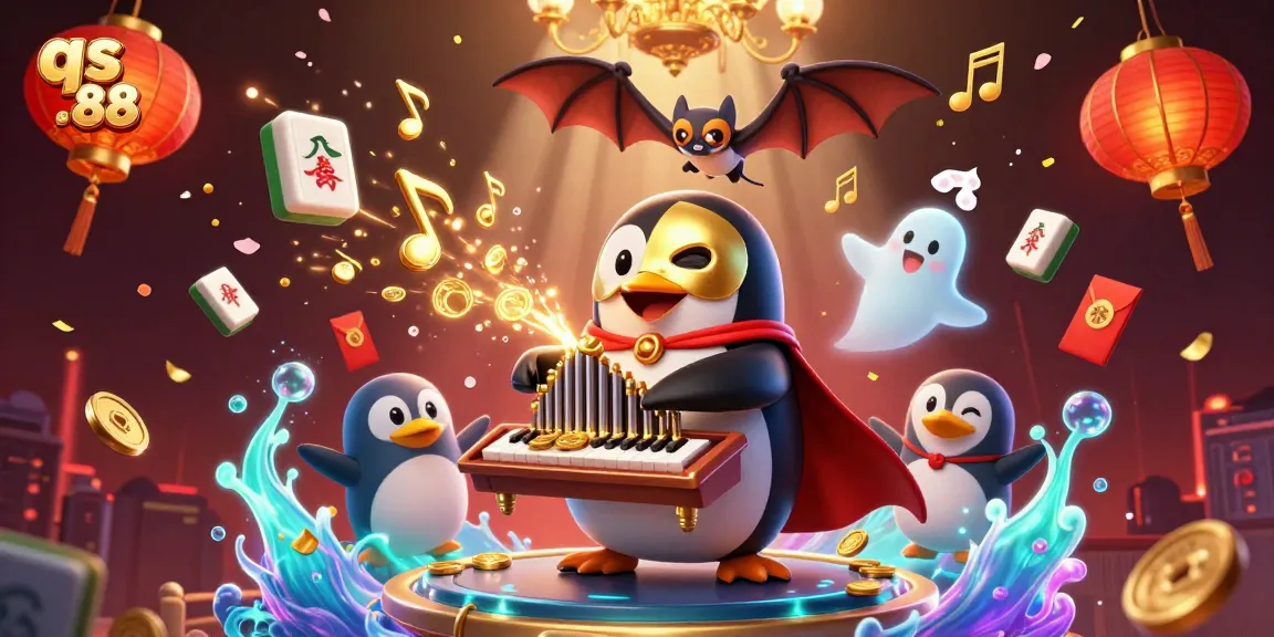 Experience the thrill of gambling with qs 88 as golden coins flow from a captivating opera penguin's organ.