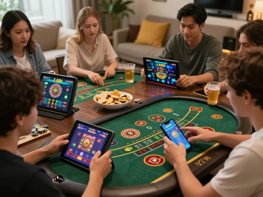 Players enjoying the LC88 casino app while engaging in live dealer games at home.