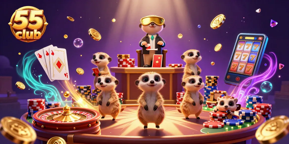 Experience the excitement of the 55 club casino with playful meerkat dealers and dynamic game elements.