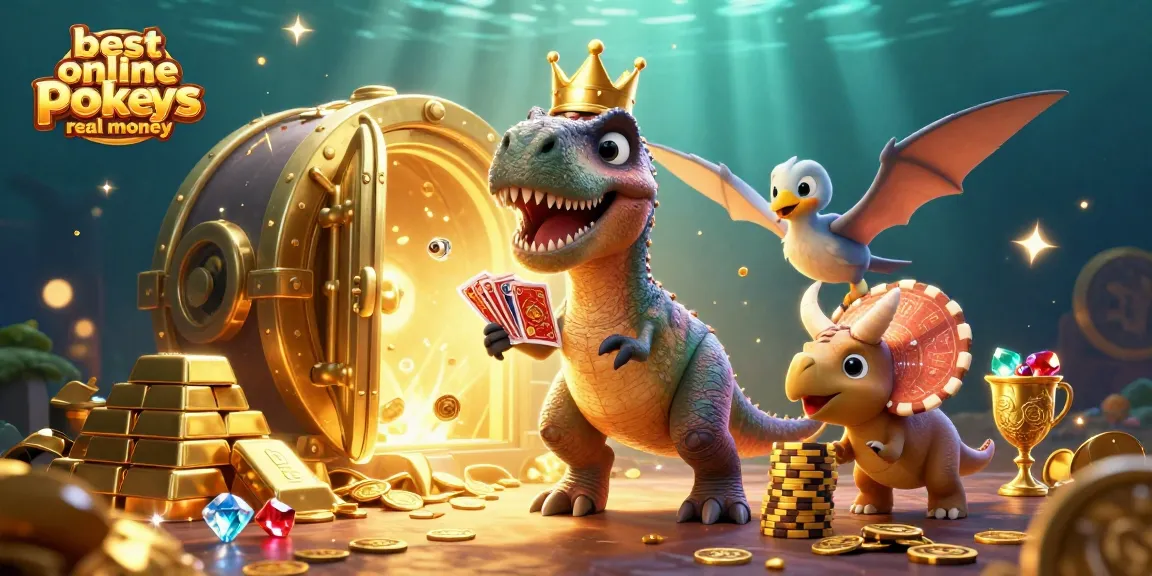 Engage with the best online pokies real money while a T-Rex shuffles cards and a triceratops stacks chips.