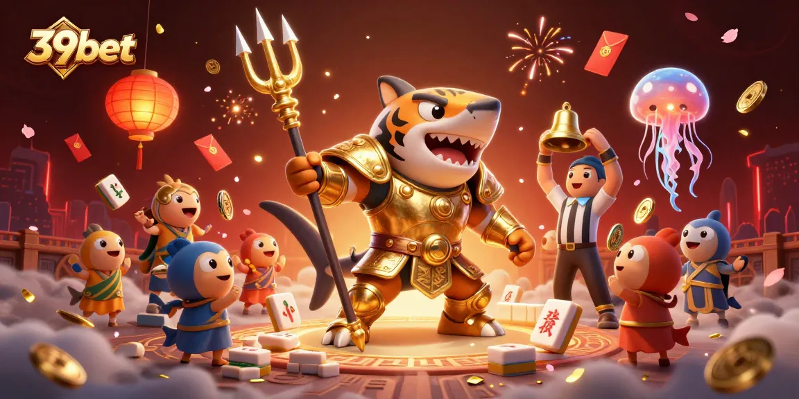 Engage with the thrilling underwater world of 39bet, featuring a cartoon tiger shark and joyful sea creatures.