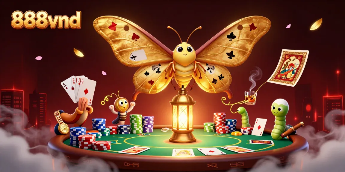 Engage in thrilling games with 888vnd's vibrant 3D scene filled with poker elements and captivating characters.