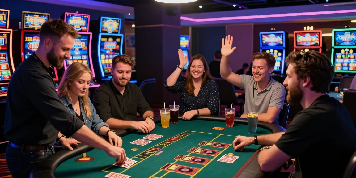 Engaging UK players enjoying lively moments at credit card casinos featured on https://eviz.org.uk, celebrating wins at the gaming table