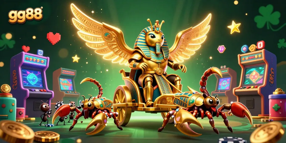 Experience the thrilling action with gg88's colossal scarab beetle leading the gambling adventure.