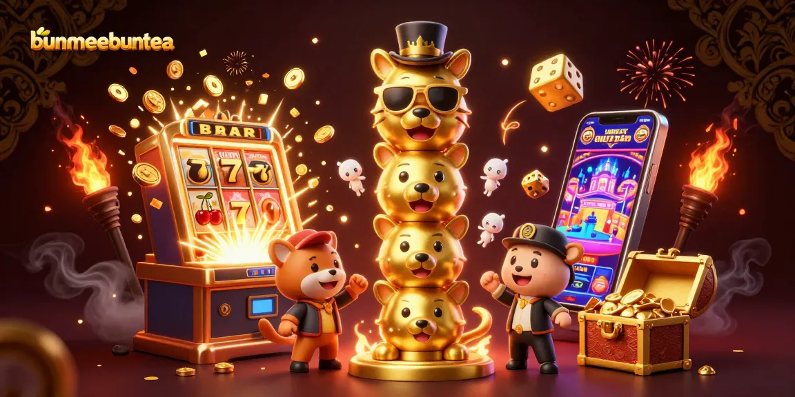Mainkan slot menarik di bunmeebuntea dengan totem beruang dan koin emas berhamburan.