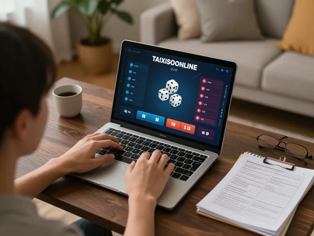 Engaging with taixiuonline through a laptop in a cozy home setting, showcasing dice results and betting.