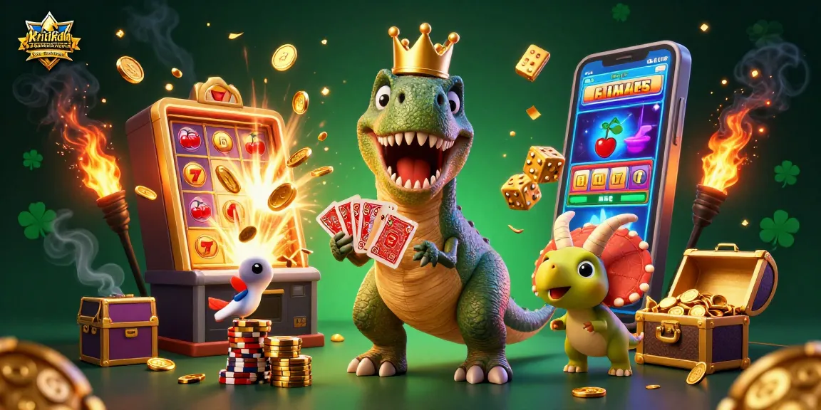 Kritikdansarancongtogel features a T-Rex shuffling cards with a pterodactyl assistant, loaded with casino action.