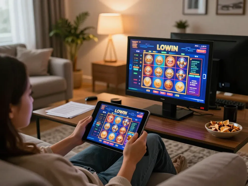 Playing games on the llwin Download platform from a cozy home setup with engaging visuals.