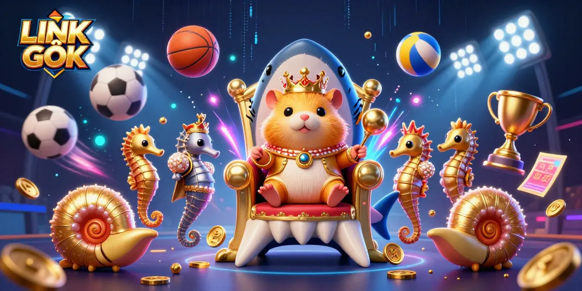 Experience LINK GỐC with a dynamic scene featuring a golden hamster king amidst sports elements, enhancing your gaming adventure.