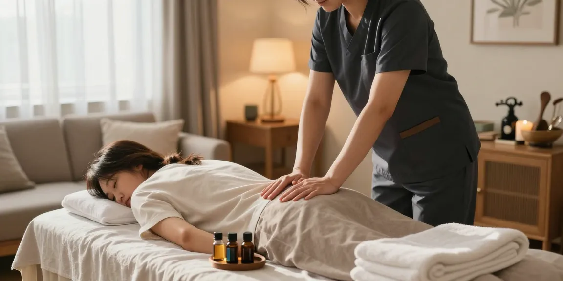Relaxing home massage experience with a professional therapist providing 강남출장안마 services in a cozy living room.