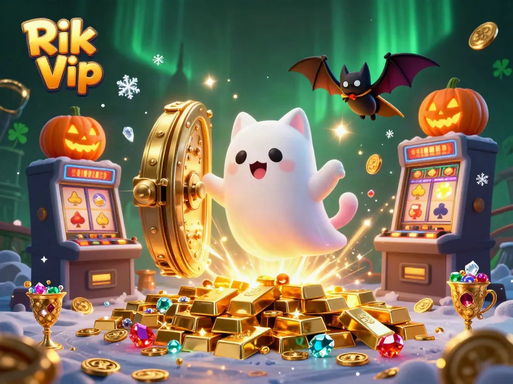 Experience the thrill of Rik Vip as a friendly ghost cat explores a haunted casino with treasures scattered around.