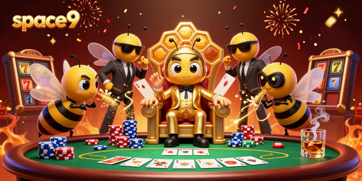 Engage with Space9 Casino's vibrant atmosphere featuring colorful poker chips and dynamic gaming elements.