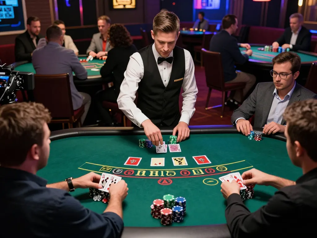 vin88lk players placing bets at a blackjack table in an upscale casino