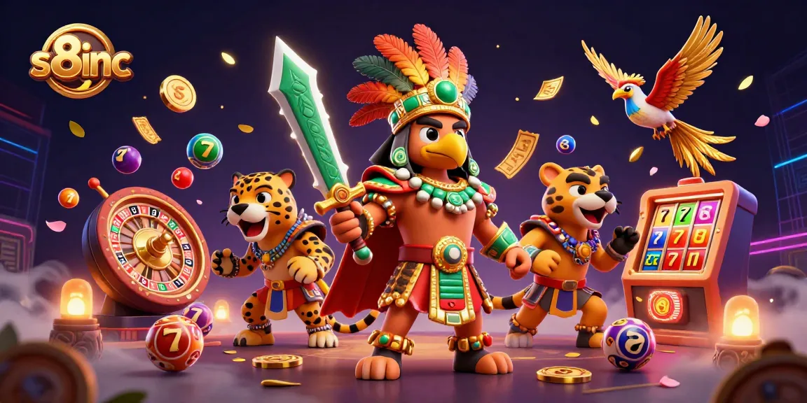Experience the thrill of winning with s8inc at this vibrant casino scene filled with colorful elements and characters.