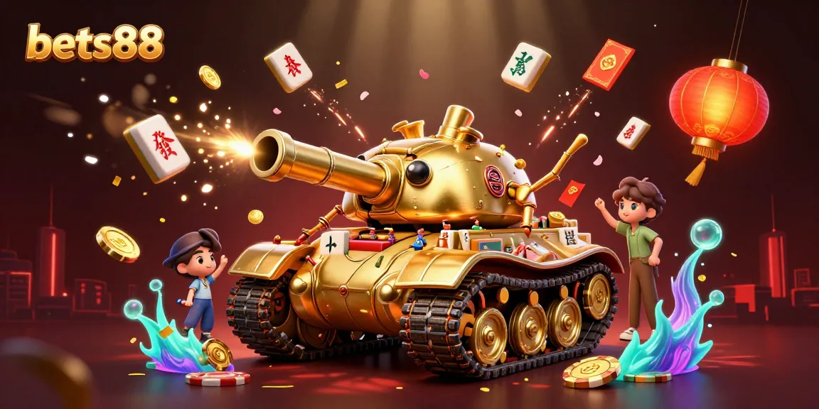 Experience vibrant gaming action at bets88 with a golden beetle tank casino illustration.