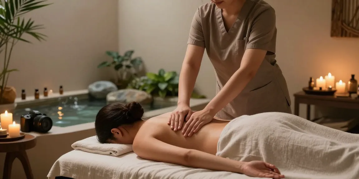 마사지 치료를 받는 클라이언트와 편안한 스파 환경의 모습