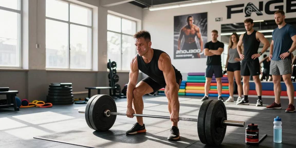 Kraftsportler hebt Gewichte in einer modernen Fitnessumgebung, zeigt Hingabe und Stärke, inspiriert von Anabolika Shop Deutschland.