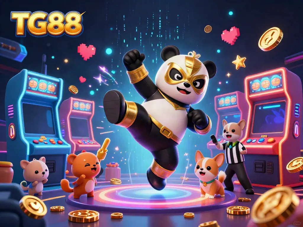 Engaging scene showcasing TG88 with lively cartoon characters and vibrant casino elements.
