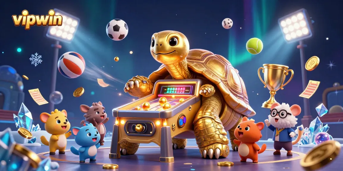 Experience the excitement of vipwin with a dynamic casino illustration featuring games and vibrant elements.
