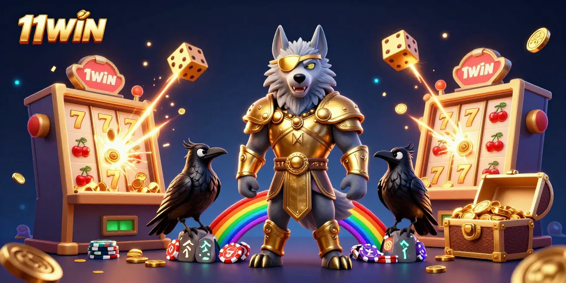 Join the excitement at 11WIN with a vibrant scene of casino gaming featuring magical elements and colorful symbols.