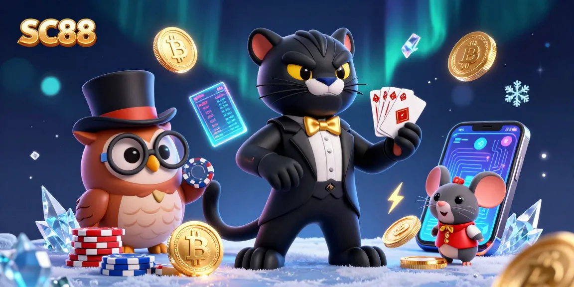 Experience SC88 with a stylish panther dealer and friends amidst vibrant casino elements.