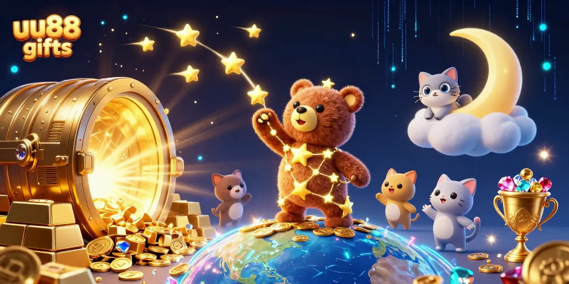 Win big with uu88 gifts in this vibrant 3D casino scene featuring treasures and magical elements.