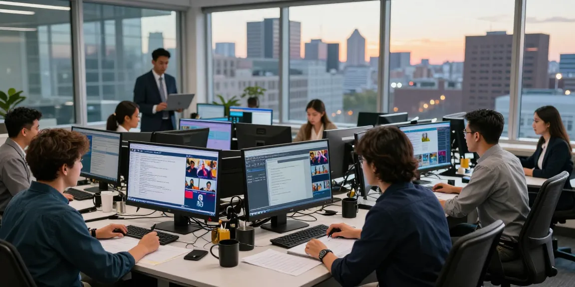 Dynamic newsroom collaboration at https://www.theindaily.com with journalists reporting news live.