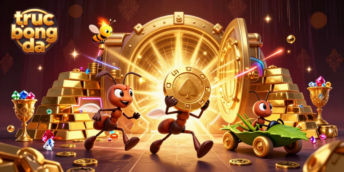 Experience truc tiep bong da thrills with ants heisting a giant poker chip in a vibrant casino scene.
