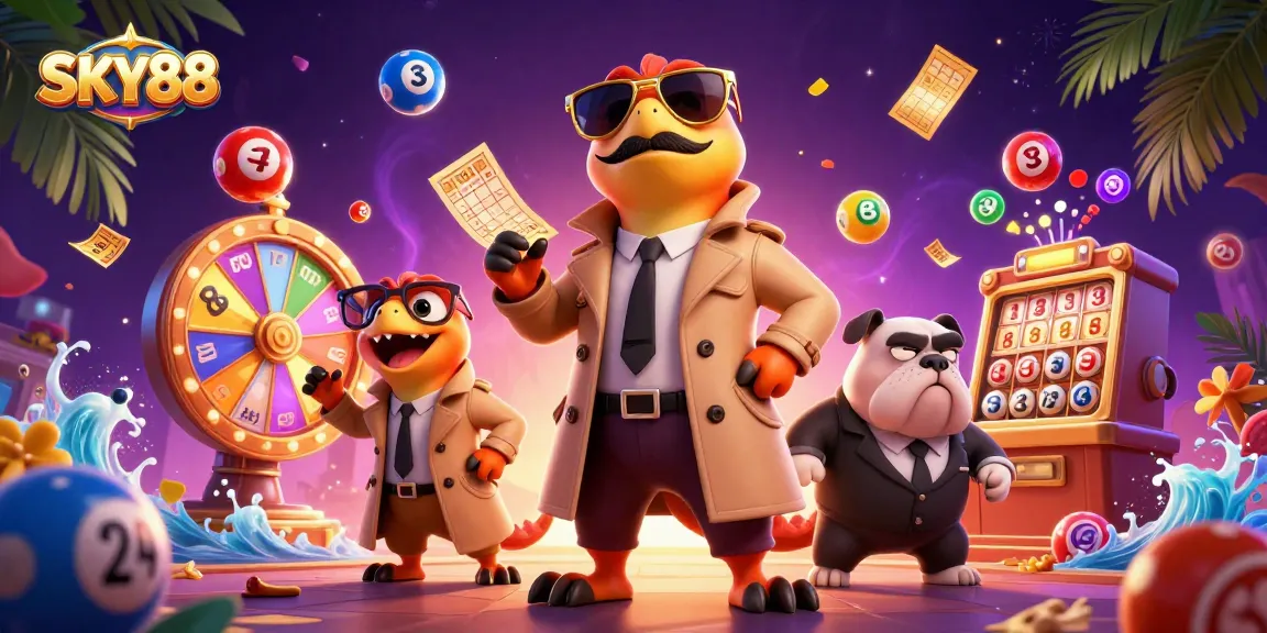 SKY88 raptors in a trench coat trying to enter a VIP casino lounge amidst vibrant game elements.