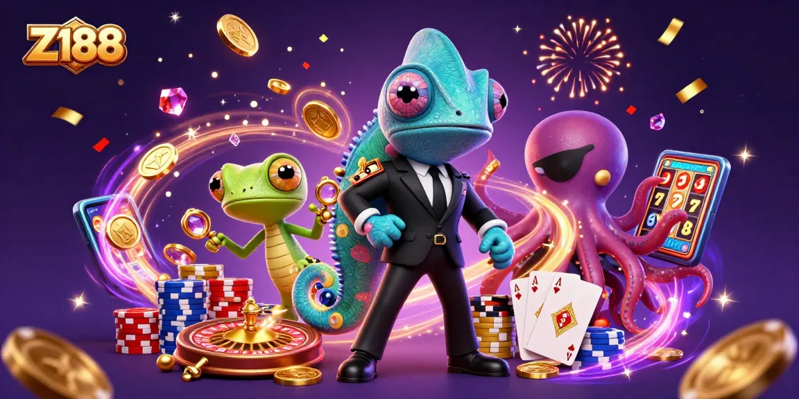 Z188 brings excitement with colorful characters and glamorous casino elements scattered around.