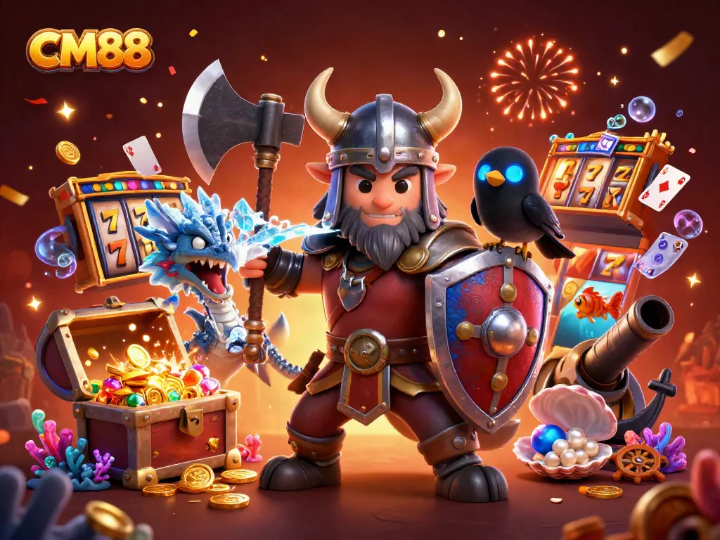 Experience thrilling winning moments at CM88 with a packed casino scene full of slots and treasures.