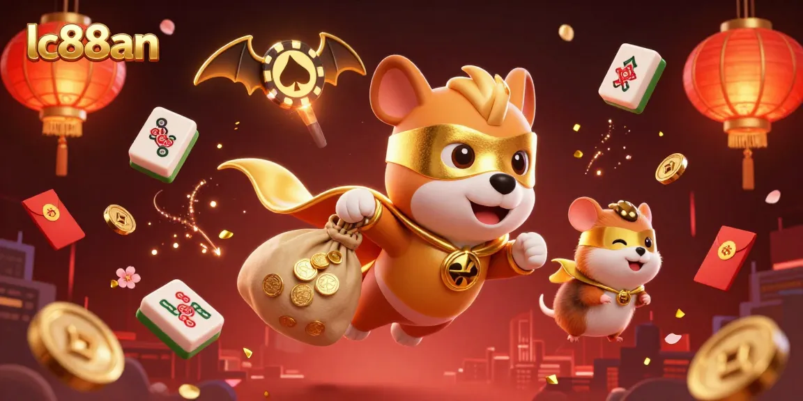 Bet on excitement with lc88an's cartoon heroes and gold coins in a dynamic casino scene.