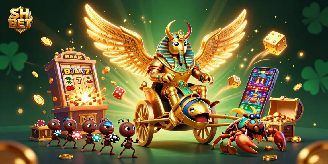 Engage in thrilling slots action at SH BET with vibrant gold accents and dynamic casino elements.