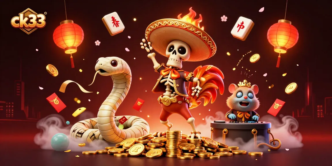 Experience ck33's exciting casino atmosphere with colorful 3D characters and festive gambling elements.