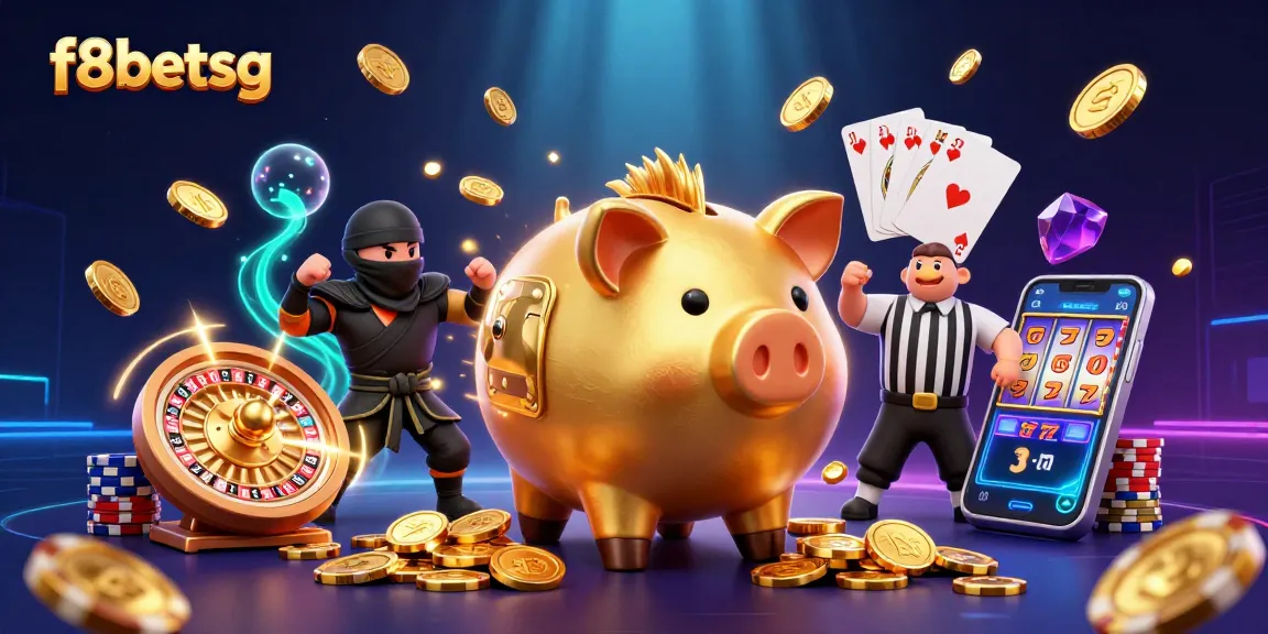 Experience thrilling moments at f8betsg with a dynamic 3D casino scene featuring a golden sumo wrestler and vibrant elements.