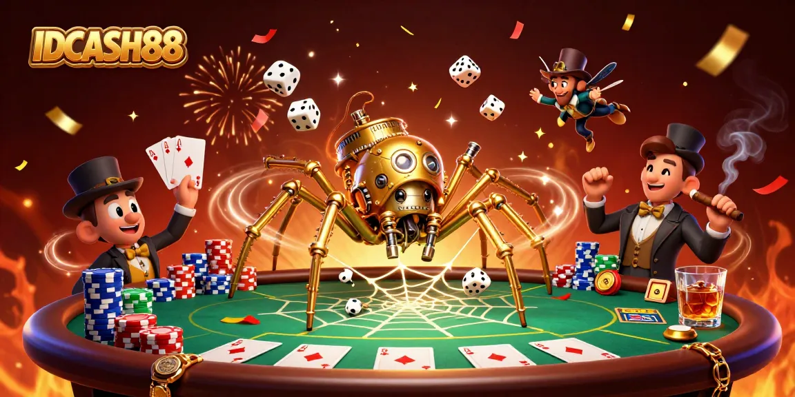 Engage with IDCASH88 at a vibrant casino scene featuring steampunk elements and poker dynamics.