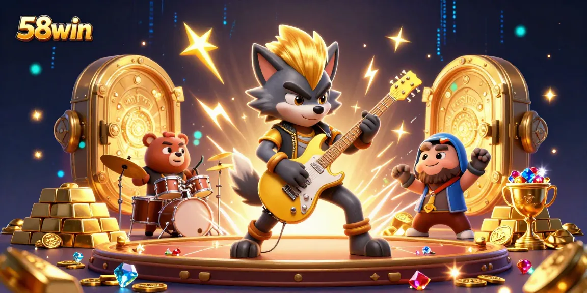 Engage with 58win in a vibrant casino scene featuring dynamic cartoon characters immersed in the action.