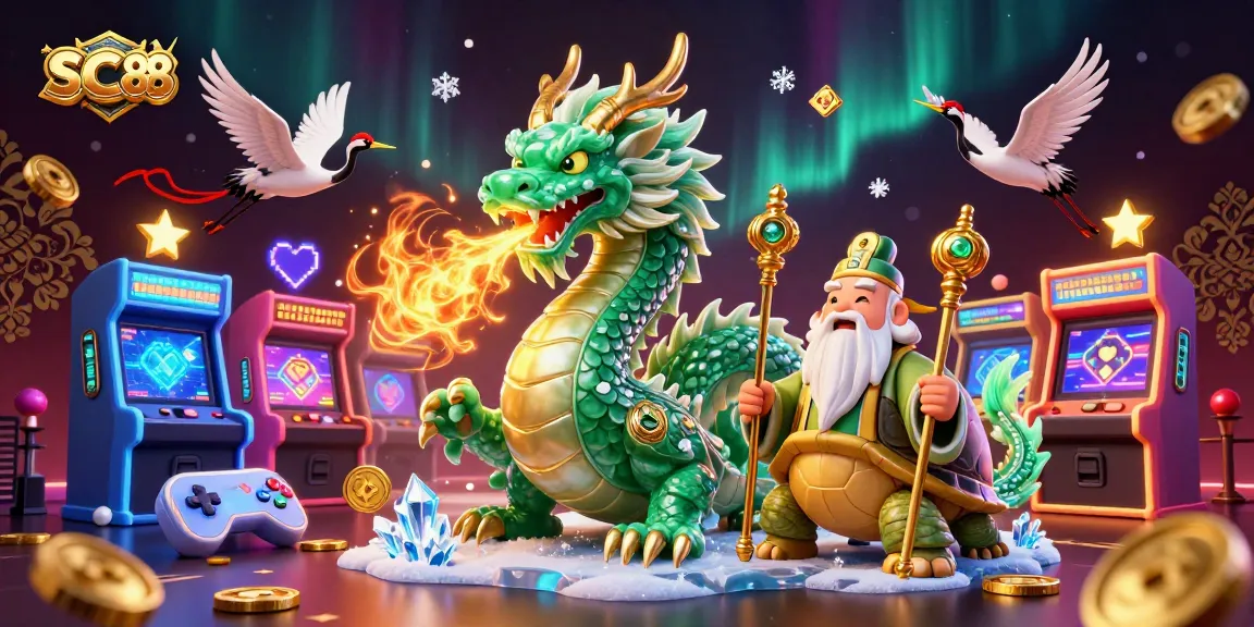 Engage with SC88 through captivating 3D casino art featuring a jade dragon and lucky symbols.