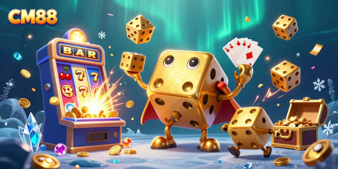 Experience winning excitement with CM88 in a vibrant 3D casino illustration featuring dynamic gambling elements.
