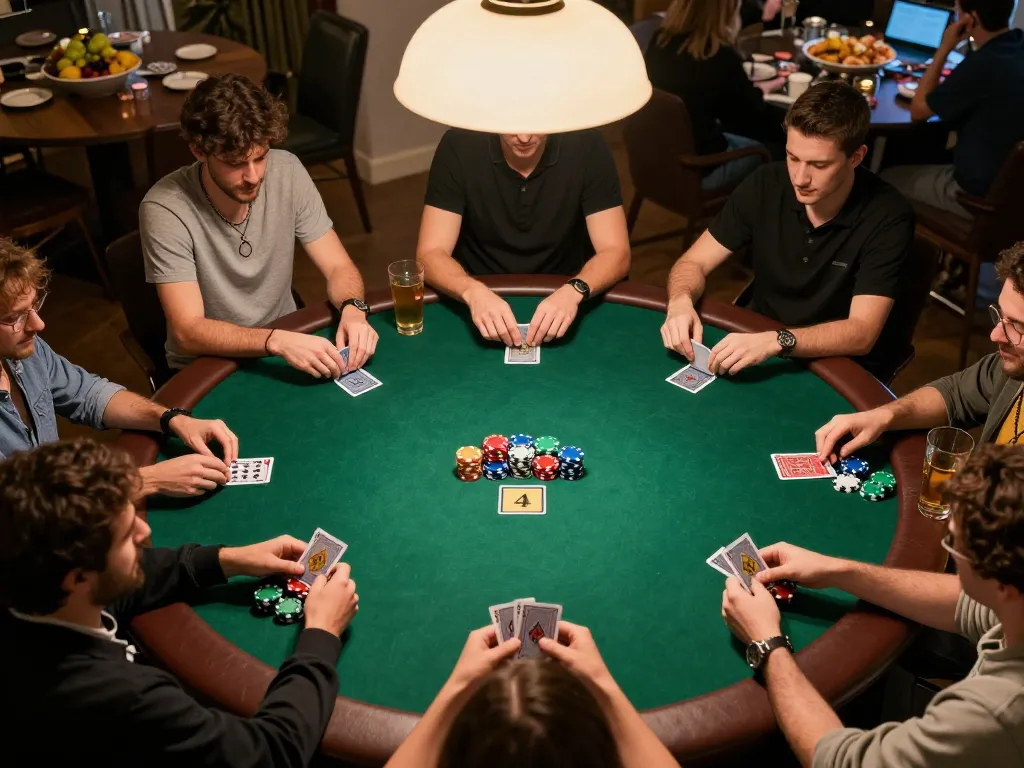 Players engage in a friendly poker game at home, showcasing Fun88 strategy and camaraderie.