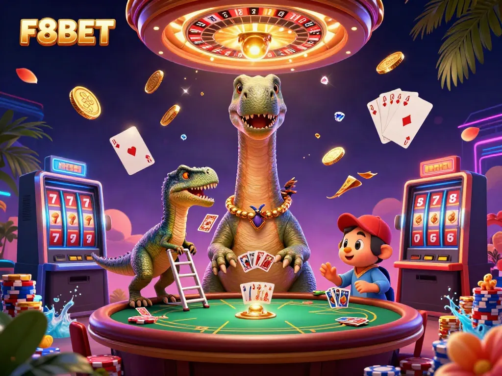 Experience thrilling games with F8BET, featuring an engaging casino scene packed with excitement.