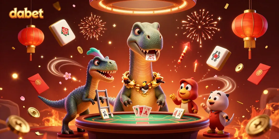 Engage with dabet's thrilling casino world featuring a brontosaurus at a lively poker table.