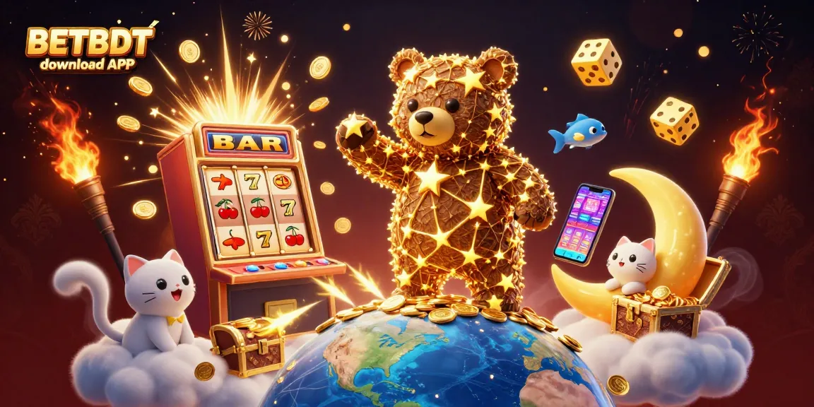 Experience the thrill of BETBDT download APK with dynamic casino elements in a vibrant 3D illustration.
